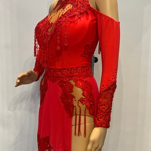 Abito da competizione rosso per balli latini-ballo da sala-ritmo-cha-cha-rumba US 2