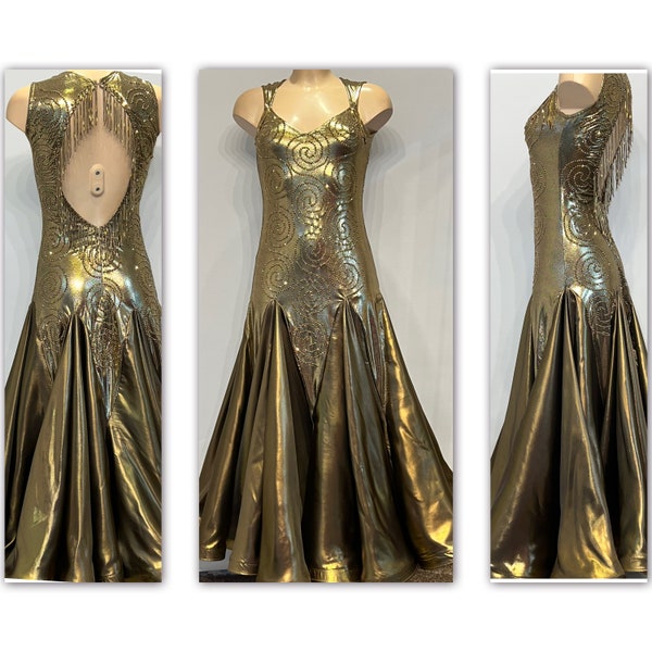 Standard/Smooth/Ballroom/ Competition Dance Dress/Gold Standard Smooth Dress/US4-6