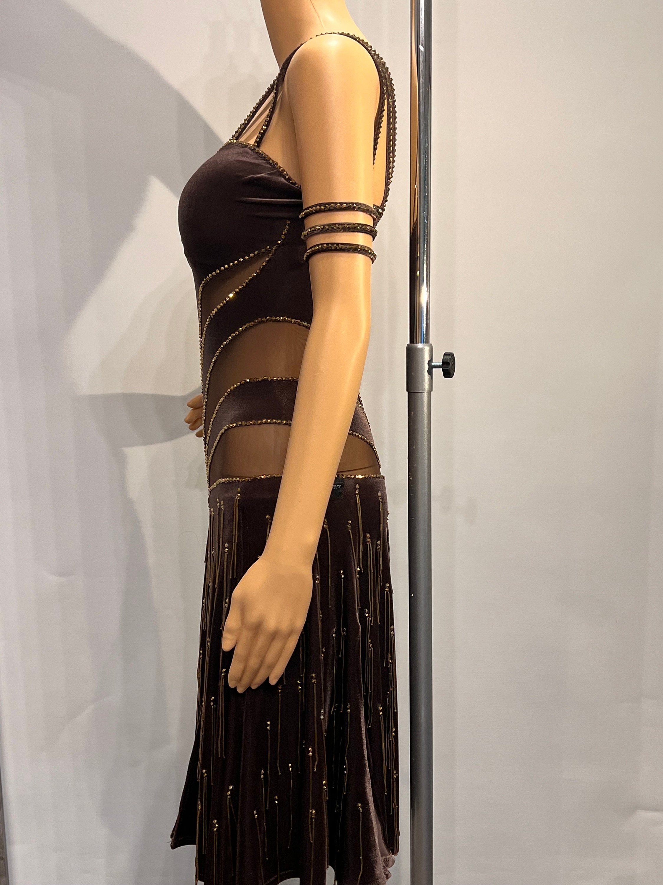Chocolate/brown Latin Competition Rhythm Dance Dress with Gold Rhinestones Chocolate/brown Latin Competition Rhythm Dance Dress with Gold Rhinestones