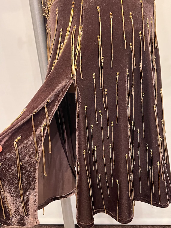 ballroomdresshop Chocolate/Brown Latin Competition Rhythm Dance Dress with Gold Rhinestones