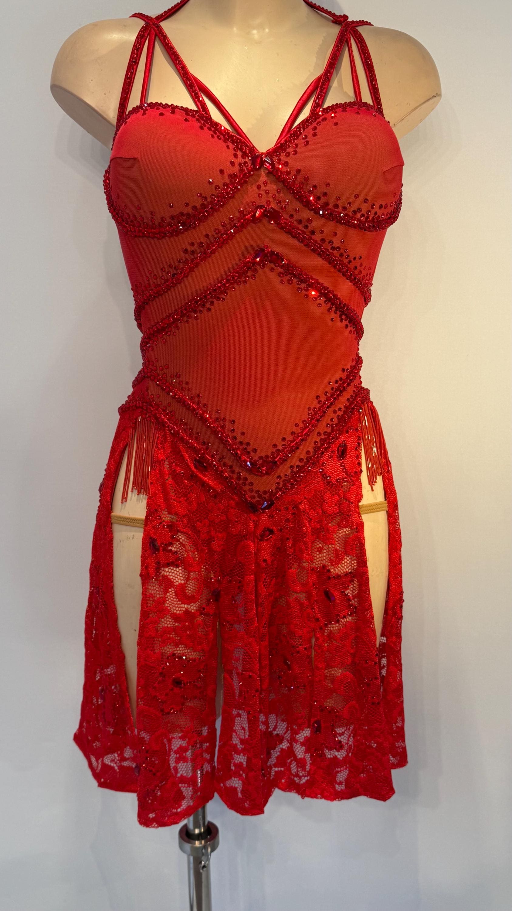 Red Latin Competition Dance Dress Rhythm Balchata dress