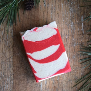 Candycane Soap Bar, goat milk soaps, organic shea butter, natural essential oils, gentle scented, handmade artisan cold process, handcrafted