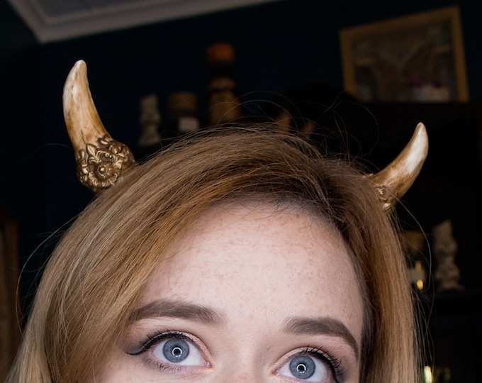 Devil Horns in Bone - Halloween Costume - Horn Headband
