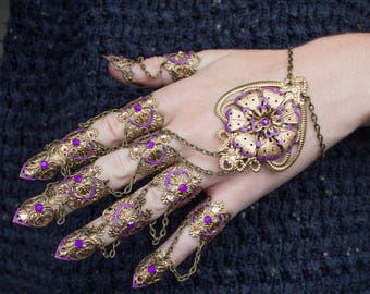 Full Hand Claws Nail Rings Steampunk Jewellery Gothic hand piece Halloween Costume Witch Claws Cosplay Armour Vampire Armor