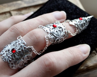 Mythical Armour Ring - Full Finger Claw Ring - Silver Adjustable - Elven Armor - Vampire Jewellery - Halloween Costume - Cosplay Jewelry