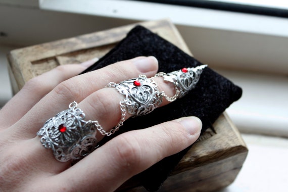 Mythical Armour Ring Full Finger Claw Ring Silver Adjustable Elven Armor  Vampire Jewellery Halloween Costume Cosplay Jewelry 