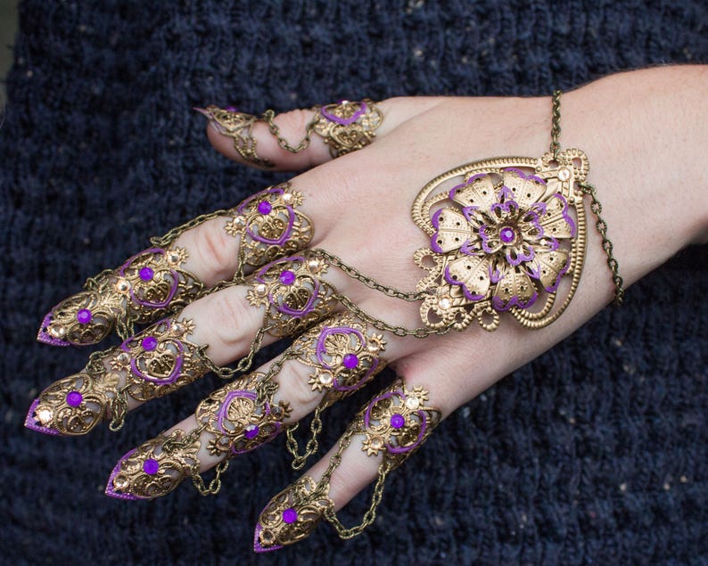 Full Hand Claws - Nail Rings - Steampunk Jewellery - Gothic hand piece - Halloween Costume - Witch Claws - Cosplay Armour - Vampire Armor image 1