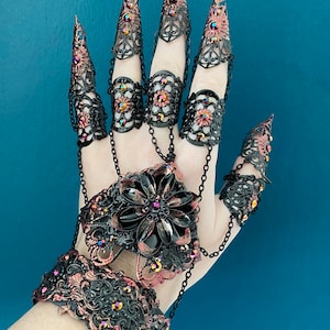 Zwarte vampierklauwringen - volledige handharnas - Halloweenkostuum - Nagels - Cosplaysieraden