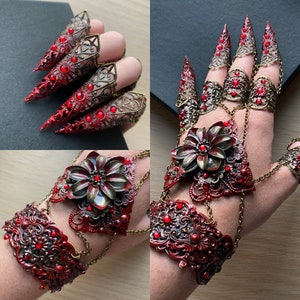 Red Vampire Claw Rings - Full Hand Armour - Halloween Costume - Nails - Cosplay Jewellery