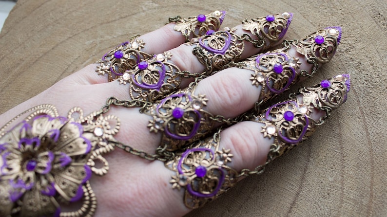 Full Hand Claws - Nail Rings - Steampunk Jewellery - Gothic hand piece - Halloween Costume - Witch Claws - Cosplay Armour - Vampire Armor image 6