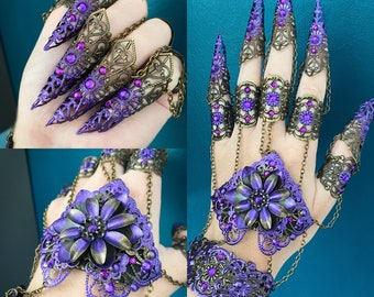 Purple Witch Claw Rings - Full Hand Armour - Halloween Costume - Nails - Cosplay Jewellery