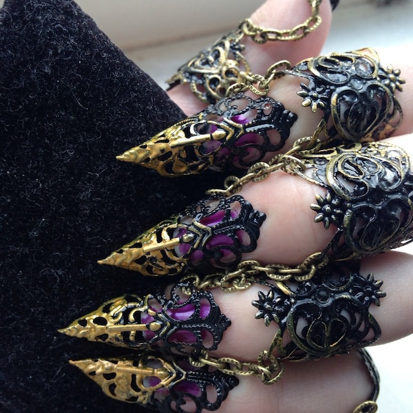 Claw Rings - Ebony Armour - Full hand set Midi Claw Rings - Adjustable - BDSM Claws - Halloween Costume - Hand Armor - Cosplay Costume