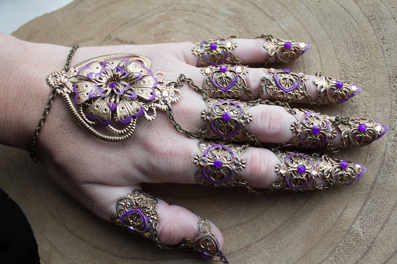 Full Hand Claws - Nail Rings - Steampunk Jewellery - Gothic hand piece - Halloween Costume - Witch Claws - Cosplay Armour - Vampire Armor image 4