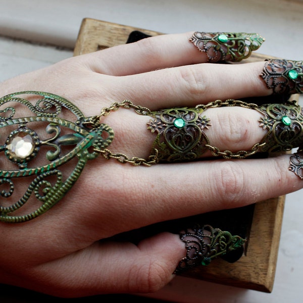 Forest Goddess Hand Pieces - Adjustable - Bronze & Green
