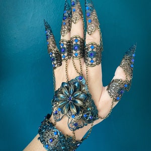 Koningsblauwe klauwringen - volledige handharnas - Halloweenkostuum - Nagels - Cosplaysieraden