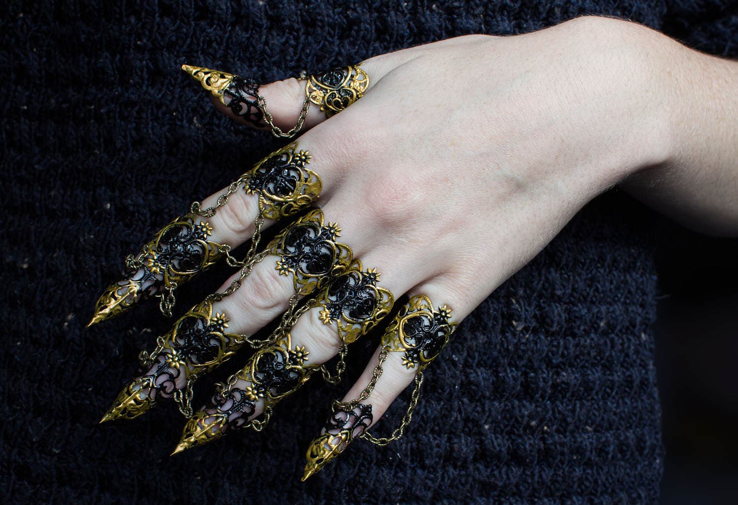 Ebony Armour Claw Rings Full Hand Set BDSM Claws Gothic Vampire