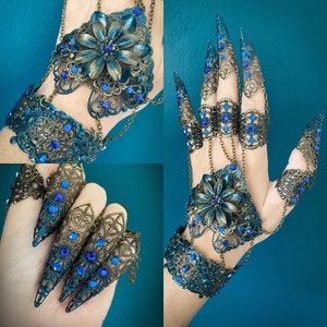 Royal Blue Claw Rings - Full Hand Armour - Halloween Costume - Nails - Cosplay Jewellery