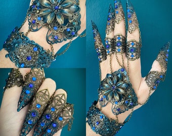 Royal Blue Claw Rings - Full Hand Armour - Halloween Costume - Nails - Cosplay Jewellery