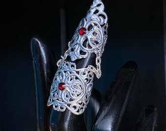 Mythical Armour Ring - Midi Claw Ring - Adjustable Silver - Choose Diamante