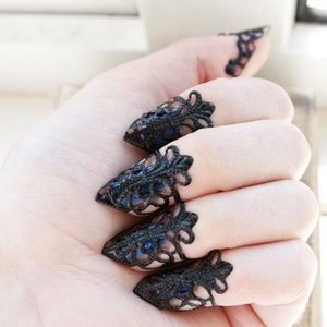 Anillos de garra pequeños - Joyería para uñas - Prevención de mordeduras de uñas - Joyería gótica - Garras de bruja - Disfraz de Halloween - Armadura para dedos - Armadura para cosplay