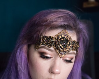 READY To SHIP Gothic Gold Crown - LARP Armour - adjustable Headpiece - Halloween Costume - Fantasy Queen