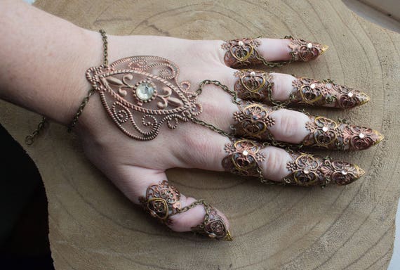 Hand Armour - Warrior Costume - Festival Boho Fashion - Nail Rings - Finger claws - Alternative Style - Goth Fashion - Steampunk bridal