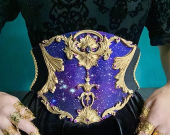 Ready to Ship - Limited Edition Whimsy Gothic Waist Corset Belt in Galaxy and Gold