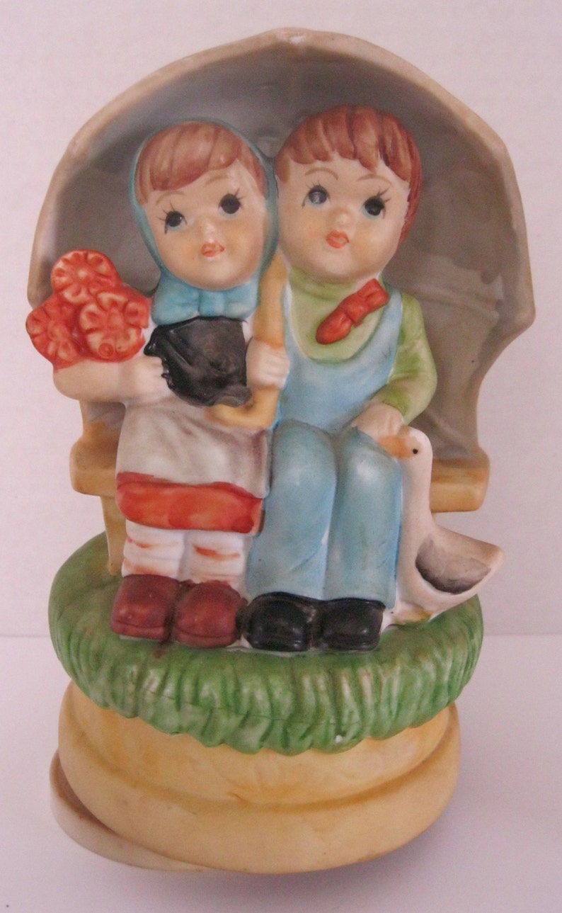 Vintage Children Figurine Music Box Rotating