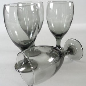 Vintage Libbey Smokey Gray Goblets / Glasses 16oz - 7” Stemmed Set Of 4