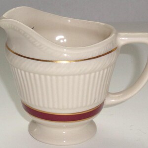 Vintage Shenango Restaurant Ware Individual Creamer Maroon Gold Ribbed 2oz