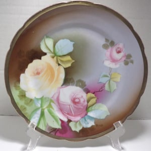 Antique Austrian Roses Plate Hand Painted Artist Signed L.S.&S Austria Beehive