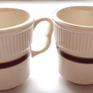 Shenango China Restaurant Ware Coffee Cups (Set of 2) Ribbed Maroon Gold Bands