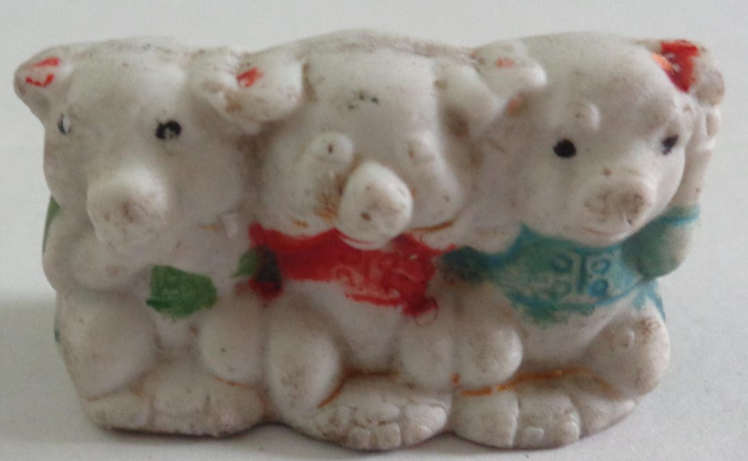 Vintage Miniature Pig Figurine - 3 Wise Pigs See Hear Speak No