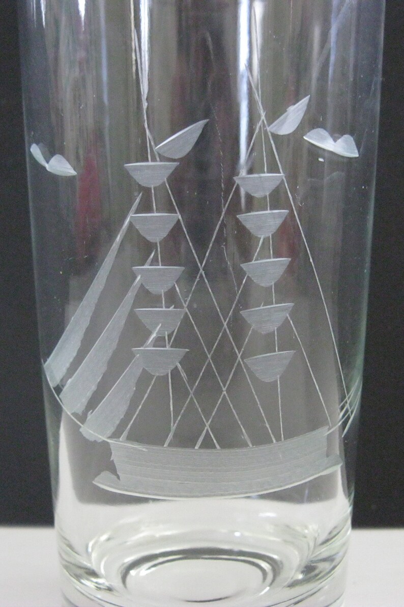 Vintage Etched Schooner Ship Glasses Javit Crystal Clipper Etsy