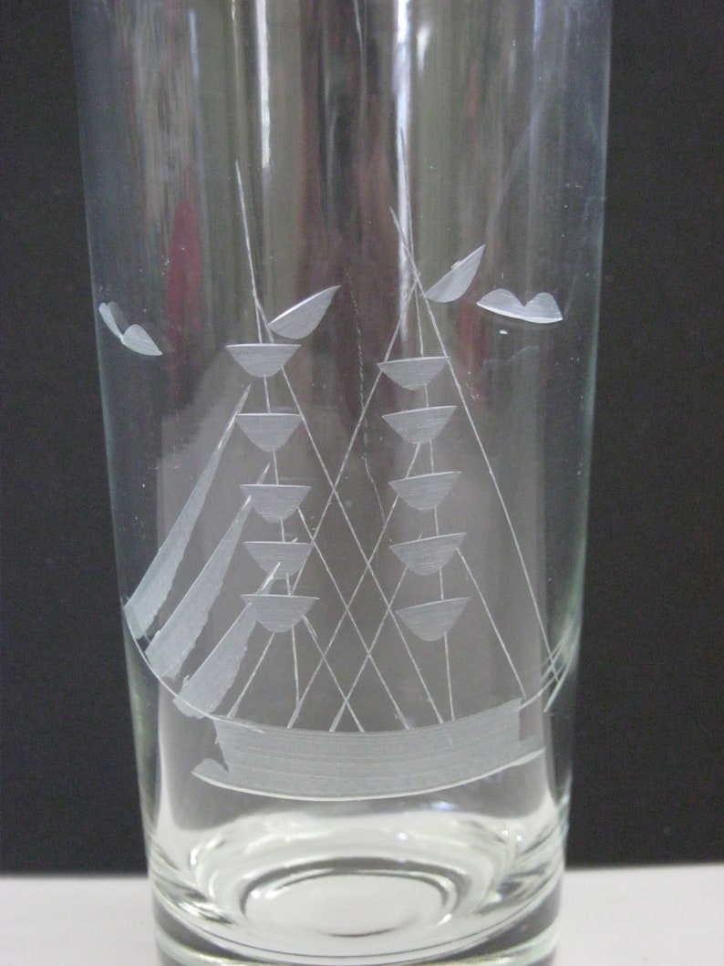 Vintage Etched Schooner Ship Glasses Javit Crystal Clipper Etsy