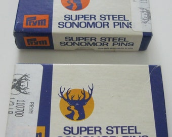 Vintage Prym's Sonomor Pins Super Steel Dressmaker T-Pins 2 boxes