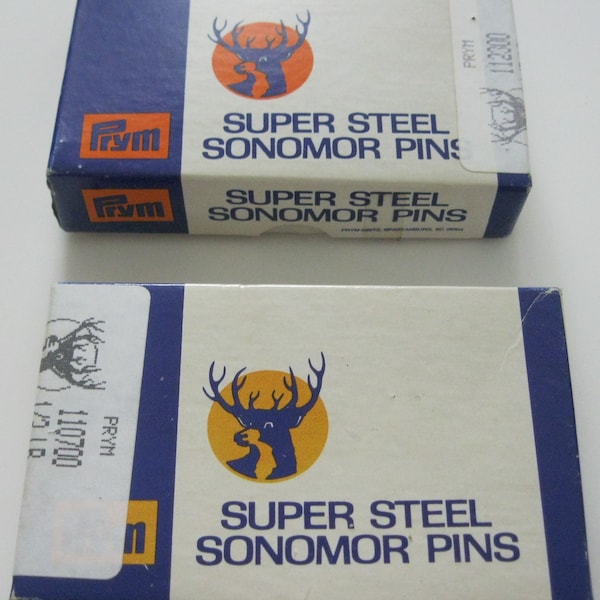 Vintage Prym's Sonomor Pins Super Steel Dressmaker T-Pins 2 boxes