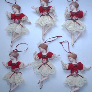 Vintage Ballerina Ornaments Porcelain Doll Ornaments - 7&quot; tall - Lot of 6