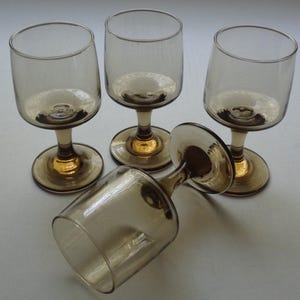 Vintage Libbey Tawny Smoked Glass , Stemmed Wine Glasses , Set of 4