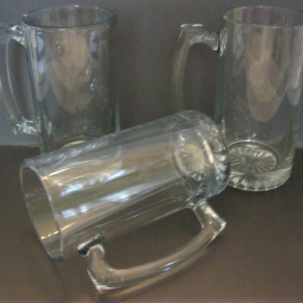 Vintage Glass Beer Mug Tankard Stein Thumb Rest Heavy Greenbriar (3) 28.2 oz