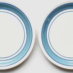Vintage Shenango China Restaurant Ware Blue Stripe Speckled  9” Plates Set 2