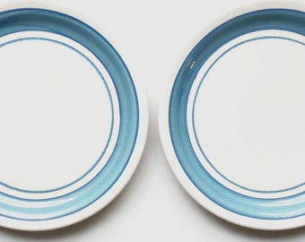 Vintage Shenango China Restaurant Ware Blue Stripe Speckled  9” Plates Set 2