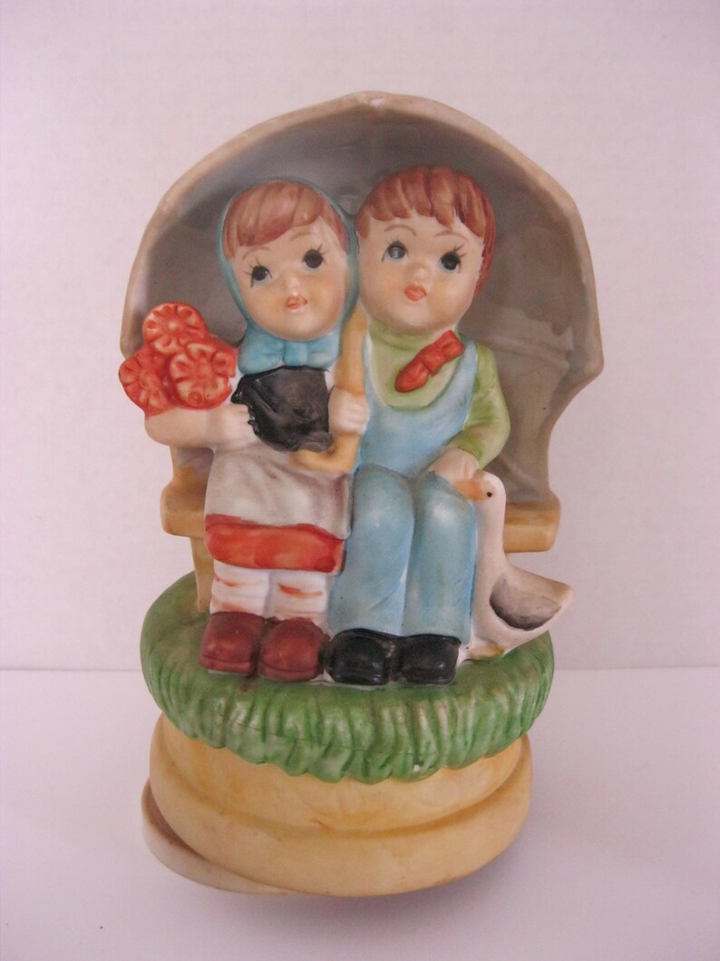 Vintage Children Figurine Music Box Rotating