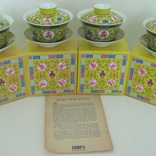 Vintage Japanese Rice Bowls Imari Porcelain Tatung Soup Noodle 4 Sets Org Boxes Excellent