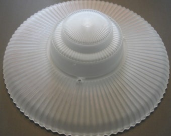Vintage Ceiling Light Fixture Shade - White Saucer Shaped Ribbed - READ