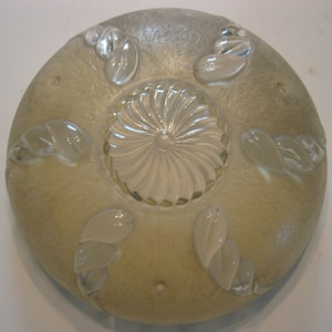 Antique Ceiling Light Fixture Glass Shade - Art Deco Embossed Leaf Design - 3 Holes