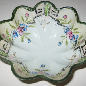 Vintage Hand Painted Nippon Bowl: Floral Moriage Footed Porcelain