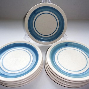 Vintage Shenango China Restaurant Ware Blue Stripe Speckled 6.25” Plates Set 9