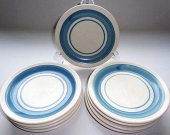 Vintage Shenango China Restaurant Ware Blue Stripe Speckled 6.25” Plates Set 9