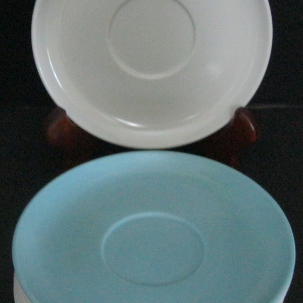 Turquoise & White Melmac Saucers Melamine Set of 8